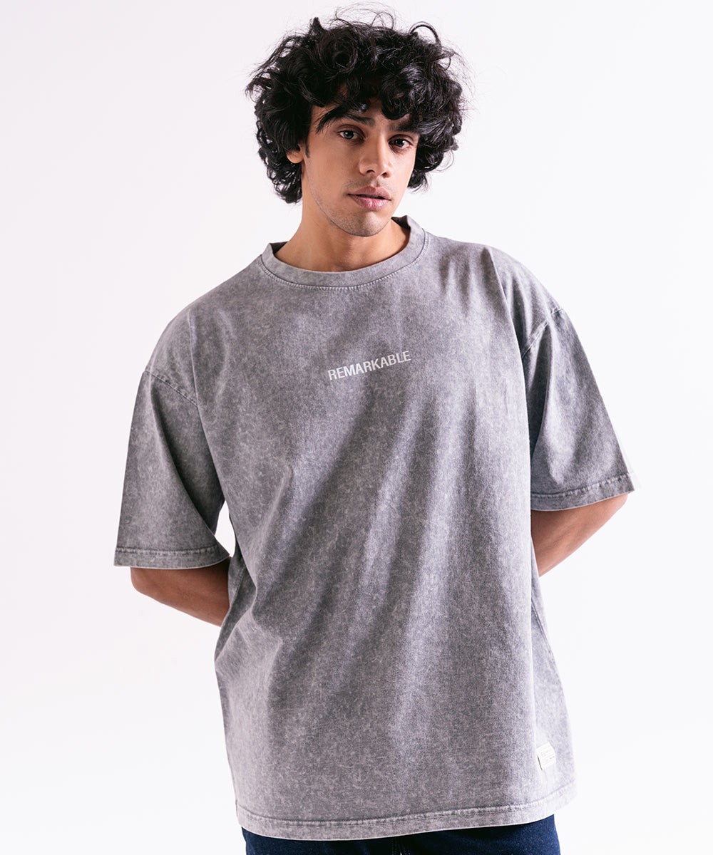 Oversized Grey Acid Wash T-Shirt For Men