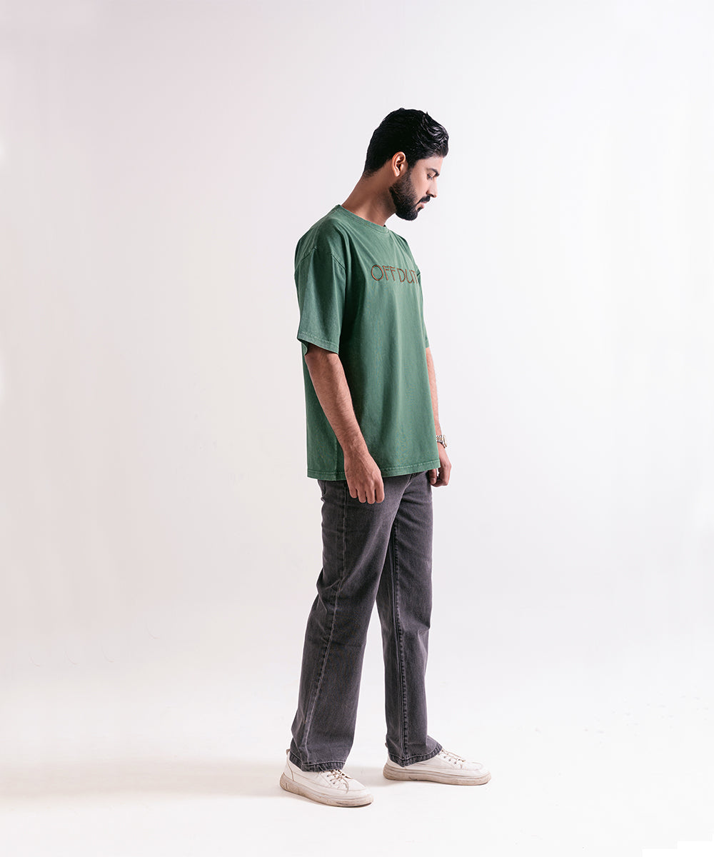 Oversized Green Off-Duty Acid Wash T-Shirt For Men