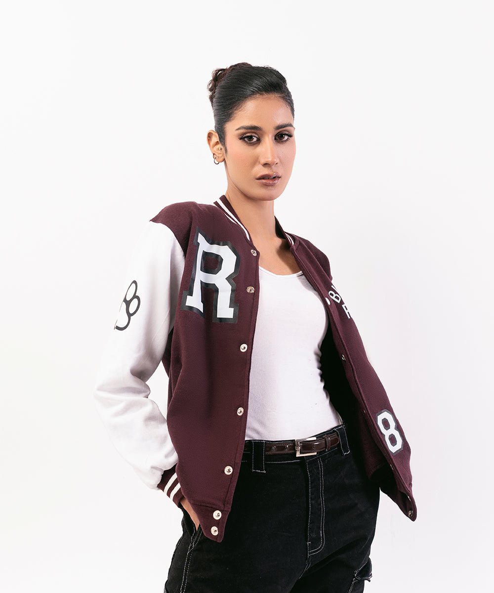 Baseball-Inspired Jacket Red & White For Women