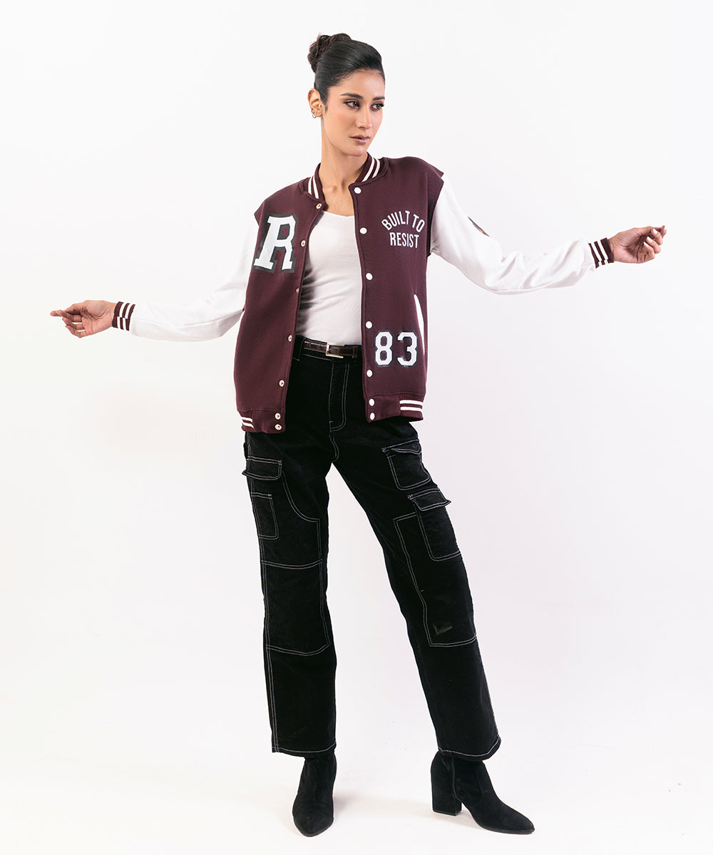 Baseball-Inspired Jacket Red & White For Women