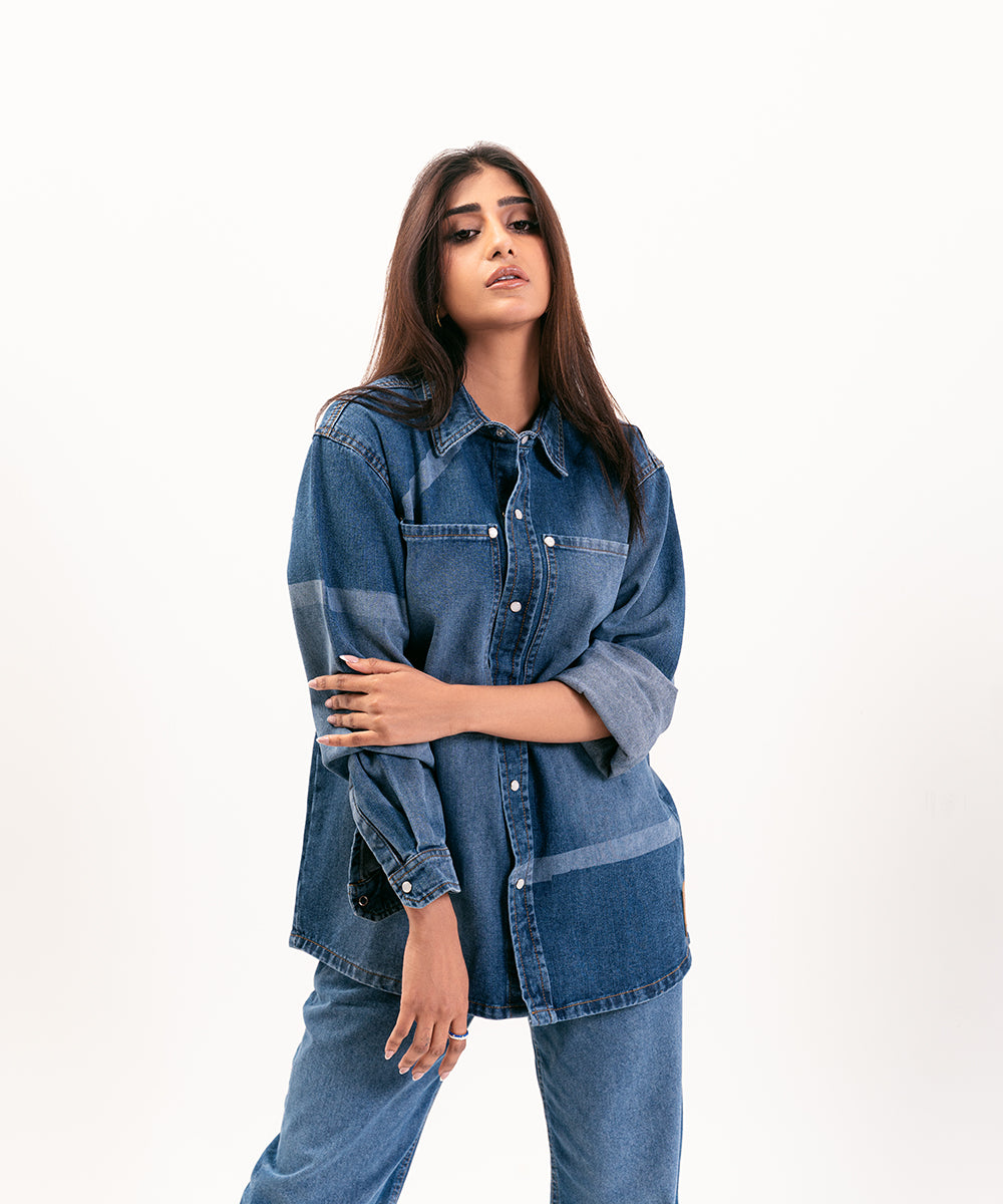 Denim Button Down Shirt For Women