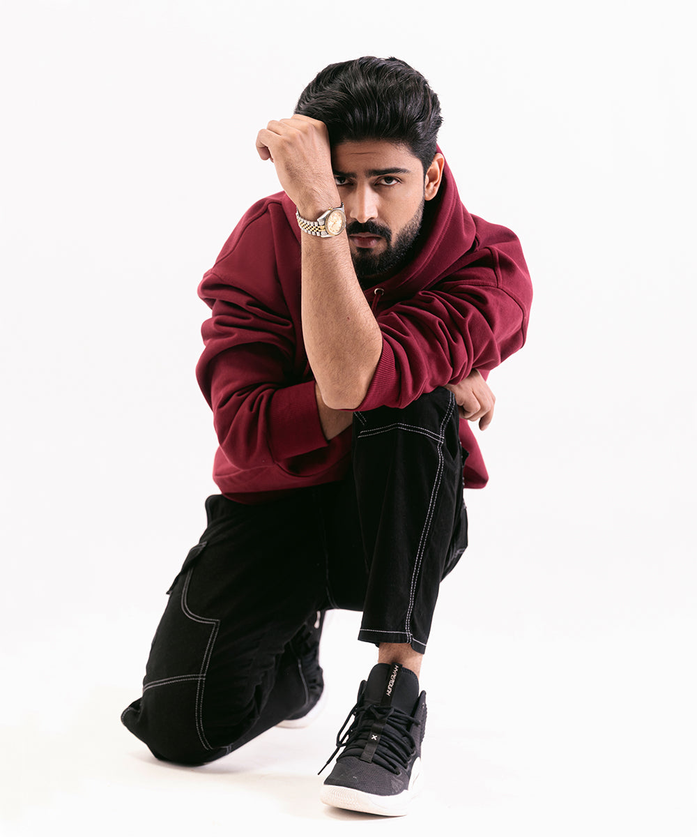 Oversized Maroon Hoodie For Men