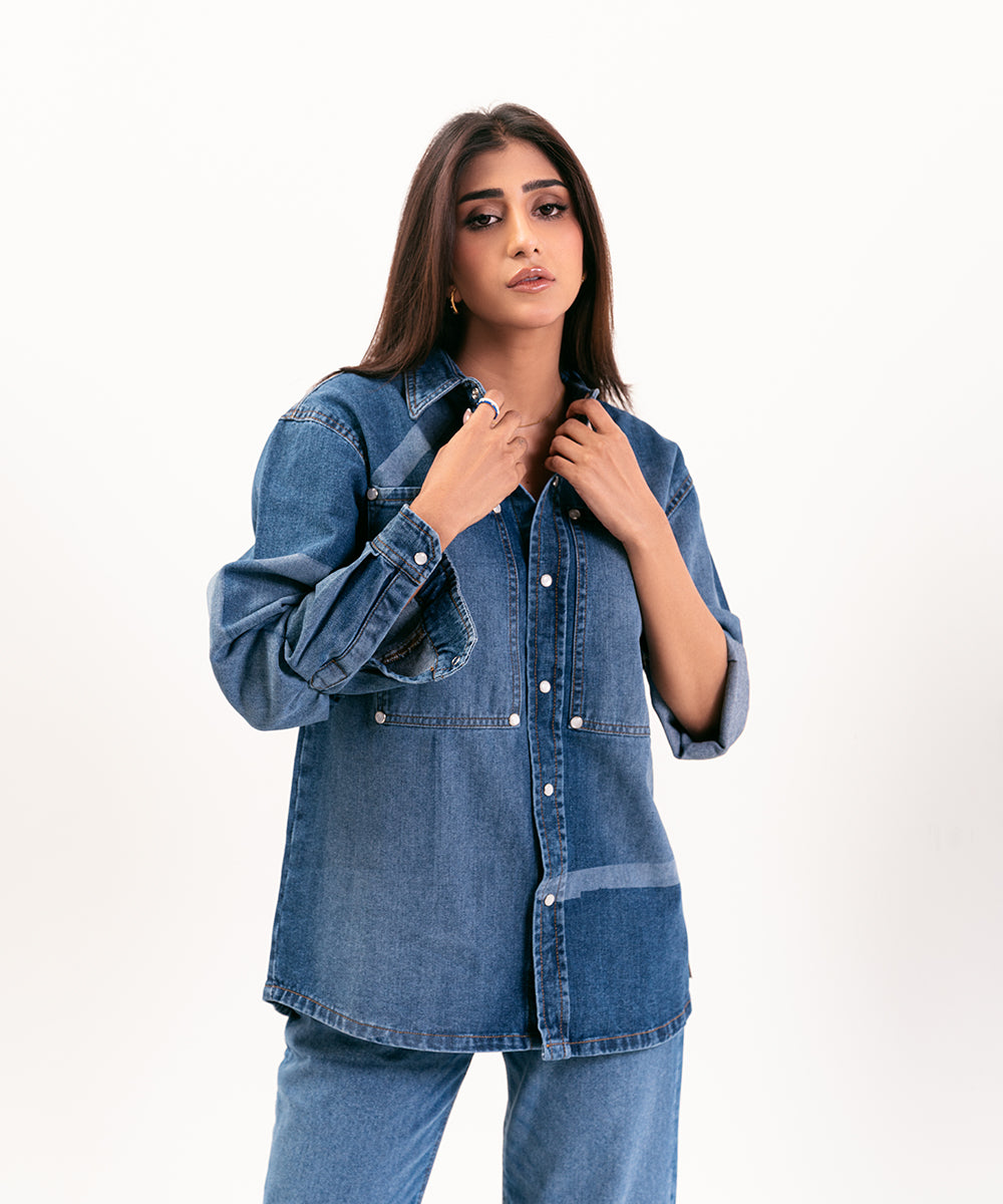 Denim Button Down Shirt For Women
