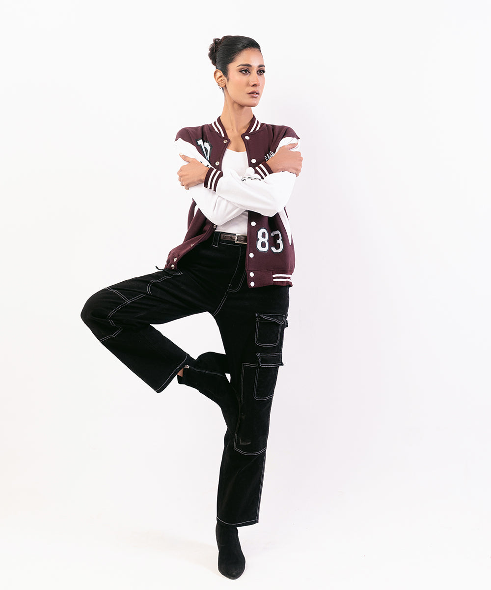 Baseball-Inspired Jacket Red & White For Women