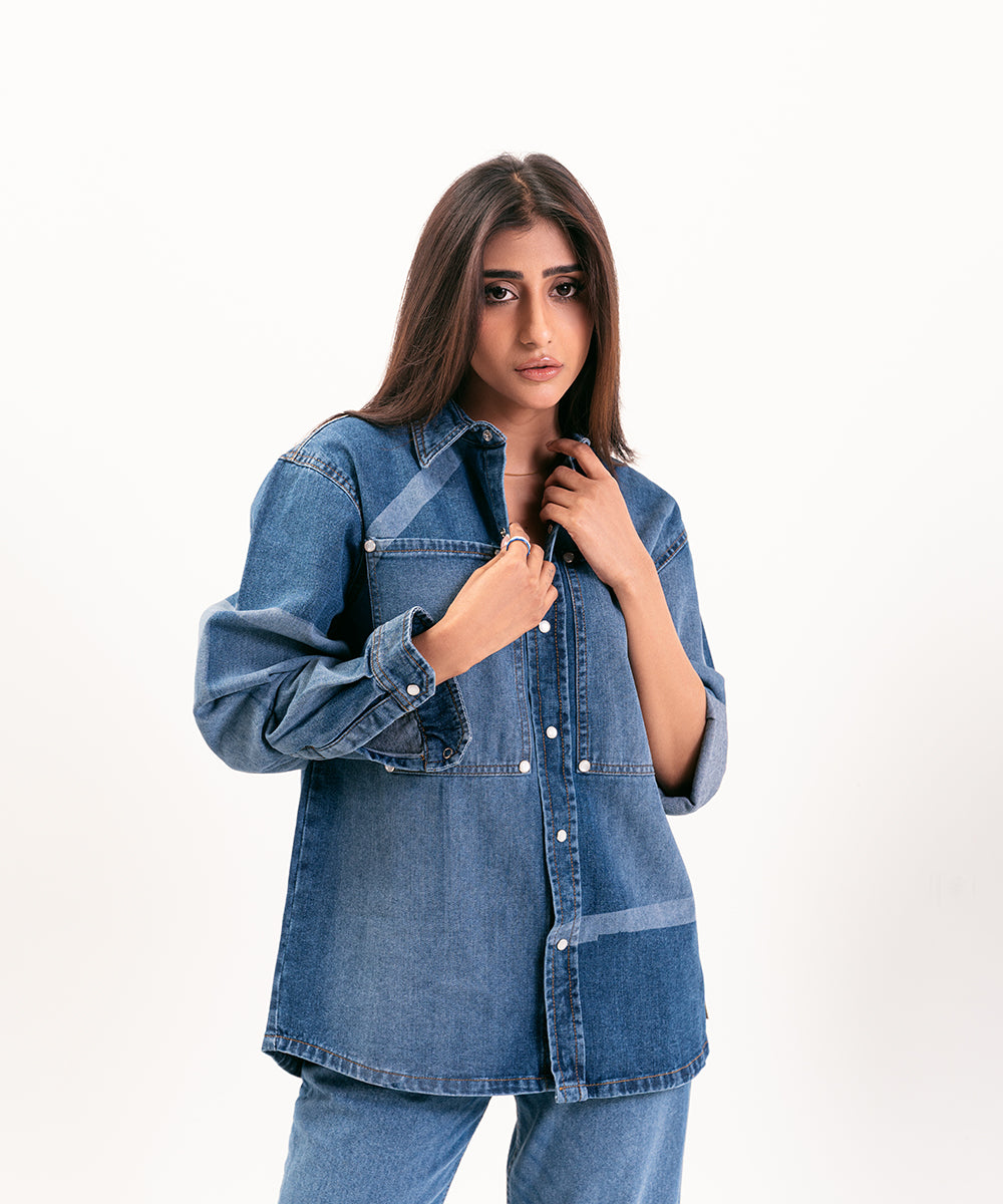 Denim Button Down Shirt For Women