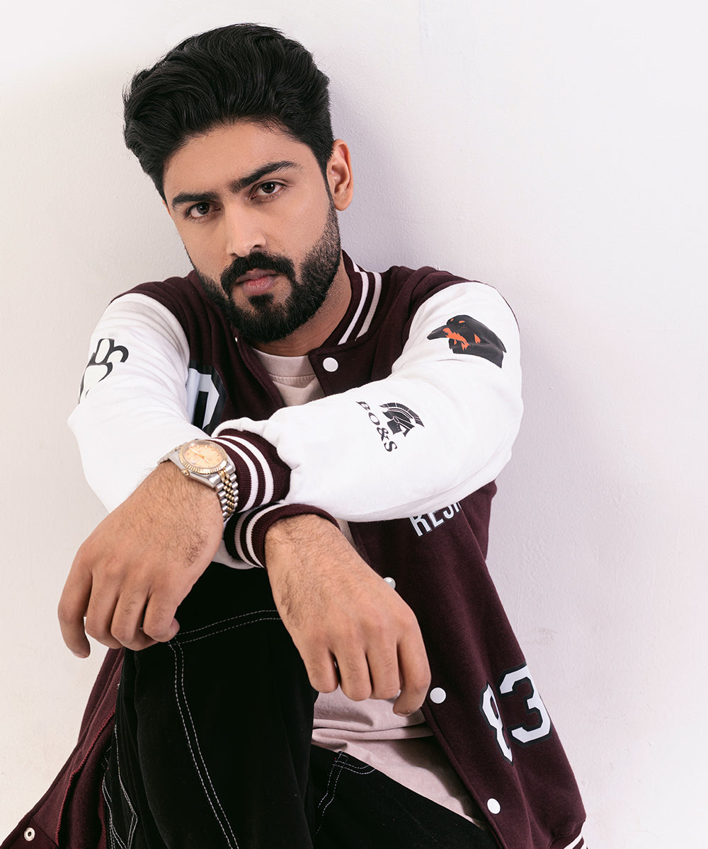 Baseball-Inspired Jacket Red & White For Men