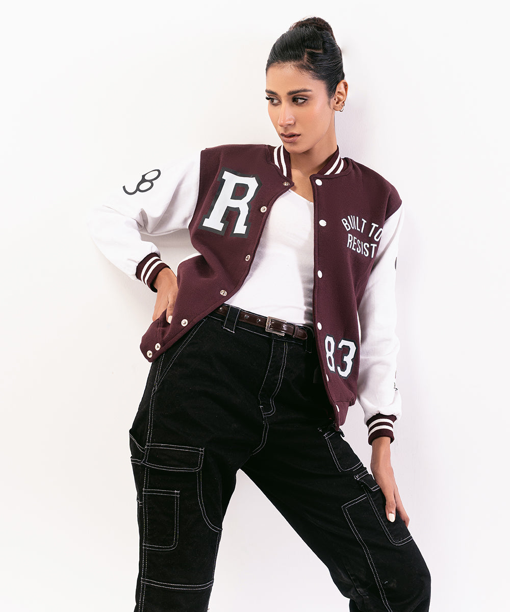 Baseball-Inspired Jacket Red & White For Women