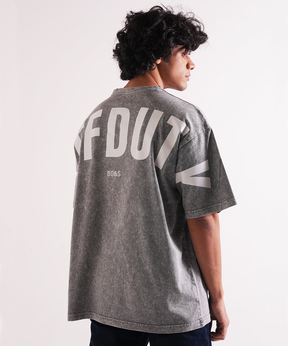 Oversized Grey Acid Wash T-Shirt For Men